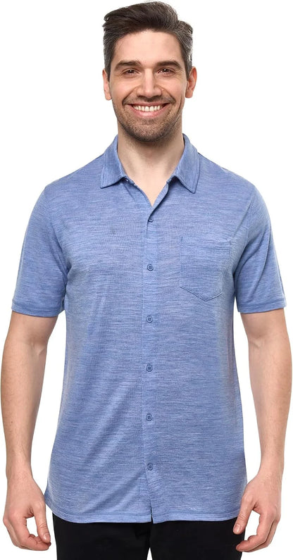 100% Merino Wool Button Up Shirt Men - Long & Short Sleeve Breathable | Lightweight, Breathable Merino Wool, Naturally Odor-Resistant, Soft, Office, Casual Outdoor Shirt, with Pocket