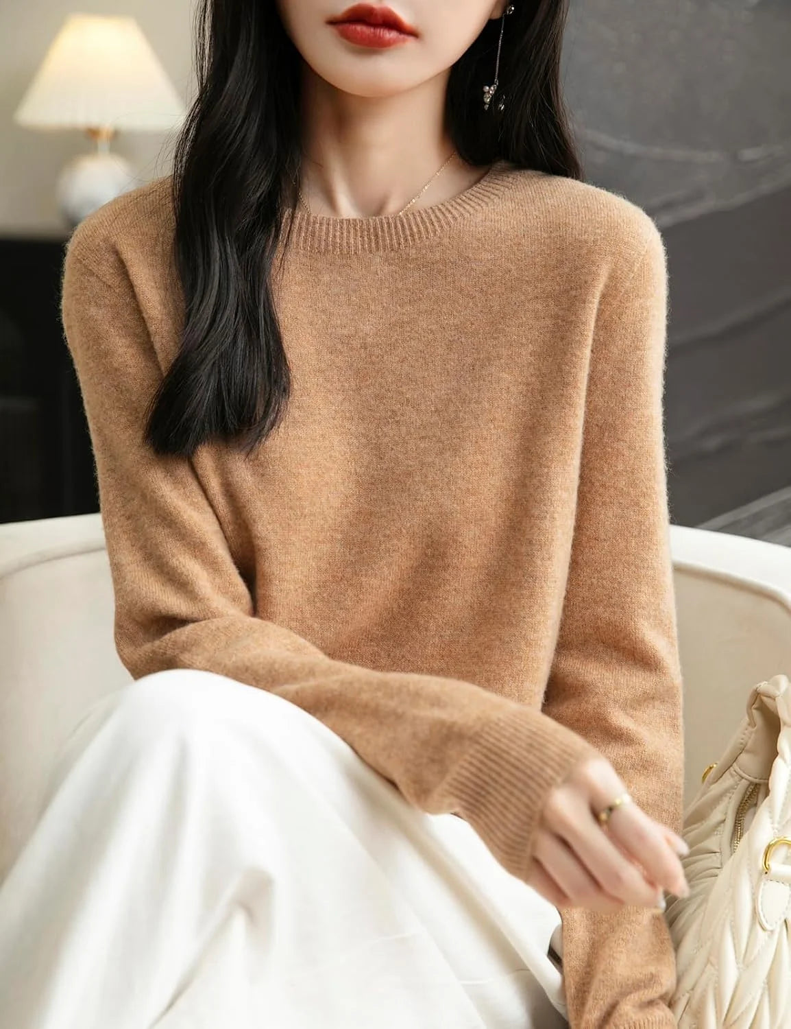 Chanyarn Women's 100% Merino Wool 2025 Fall Winter First-Line Ready to Wear Long Sleeve Seamless Knit Crewneck Sweater