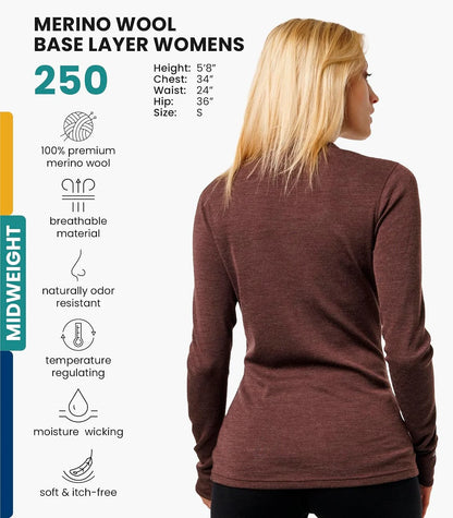 100% Merino Wool Base Layer Women - Long Sleeve Thermal Shirt with Socks