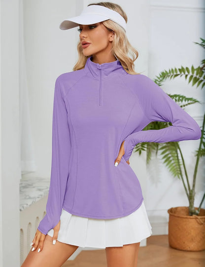 LOMON Women Long Sleeve Shirts Sun Protection 1/4 Zip Summer Quick Dry Hiking Shirts Quarter Zip Pullover for Women