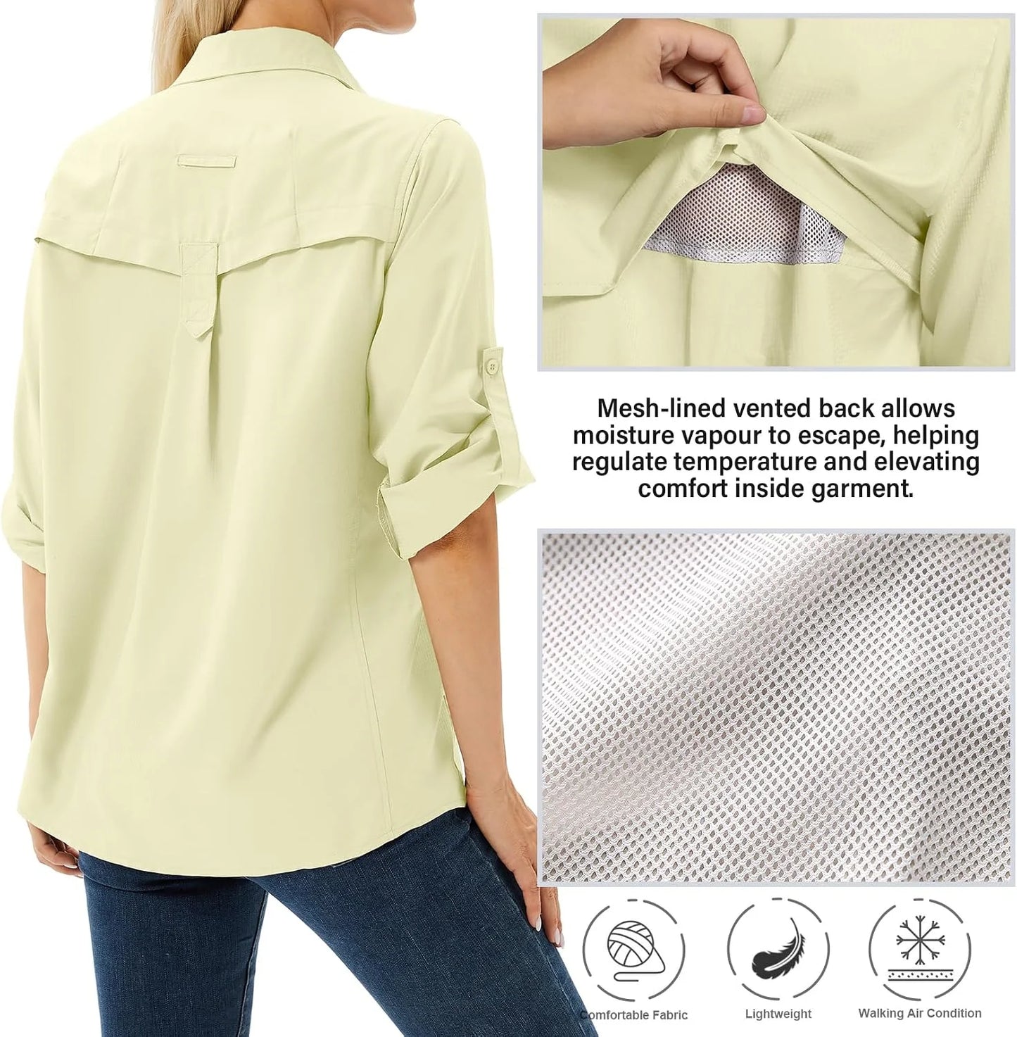 Women's UPF 50 Long Sleeve Sun Protection Safari Fish Hiking Shirts