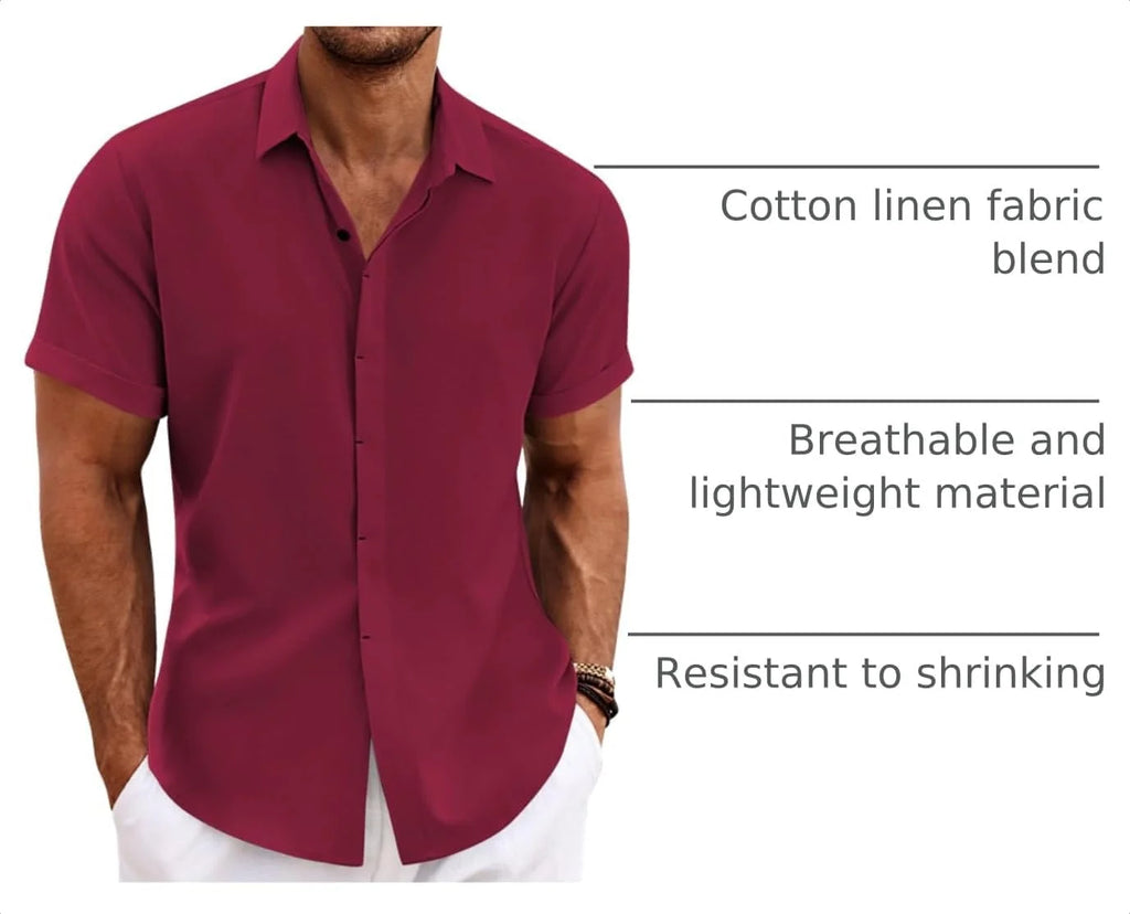 COOFANDY Men's Linen Shirts Short Sleeve Casual Shirts Button Down Shirt for Men Beach Summer Wedding Shirt