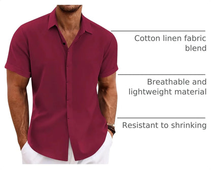 COOFANDY Men's Linen Shirts Short Sleeve Casual Shirts Button Down Shirt for Men Beach Summer Wedding Shirt