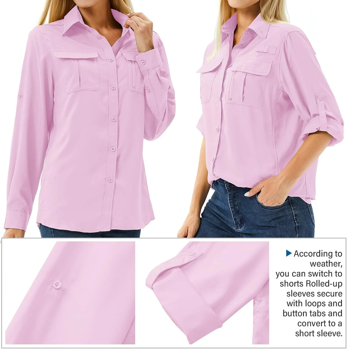 Women's UPF 50 Long Sleeve Sun Protection Safari Fish Hiking Shirts