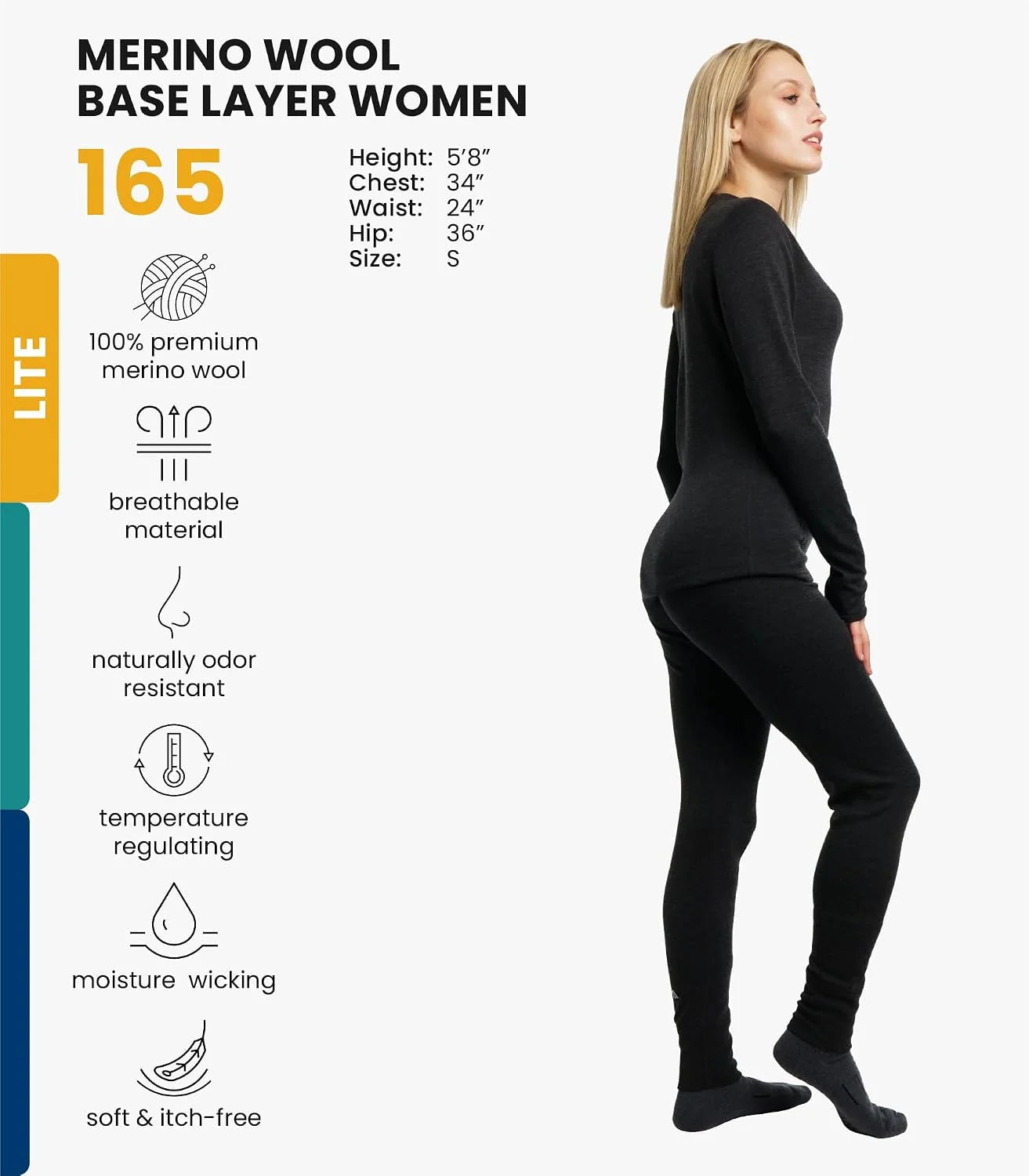 100% Merino Wool Base Layer Women Set - Thermal Underwear Women Top, Bottom