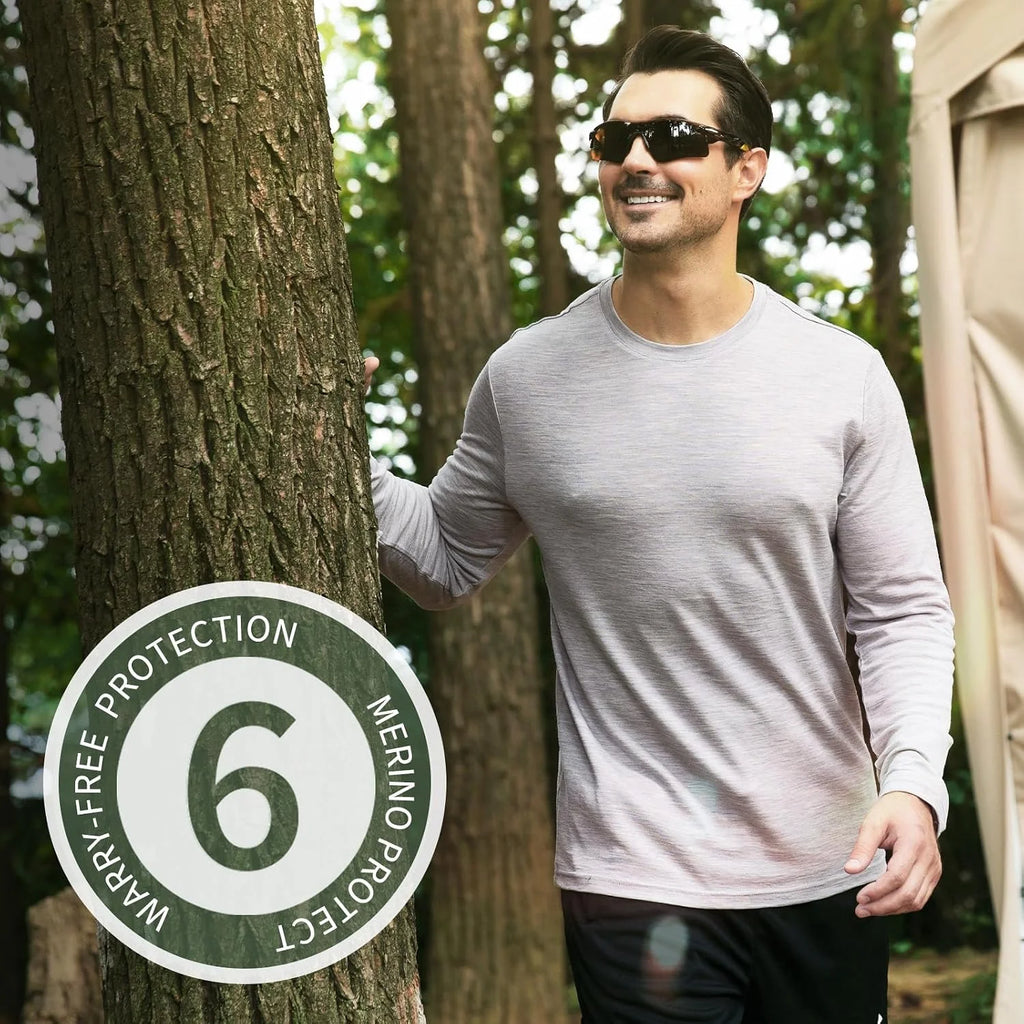 Merino Protect 100% Merino Wool Base Layer Mens Soft Long Sleeve Shirts Odor Resistance Thermal Underwear for Hunting Hiking