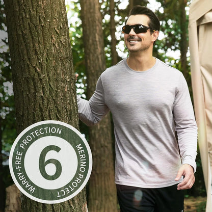 100% Merino Wool Base Layer for Men Long Sleeve Crew Neck Thermal Shirt