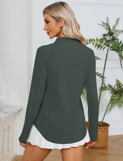 LOMON Women Long Sleeve Shirts Sun Protection 1/4 Zip Summer Quick Dry Hiking Shirts Quarter Zip Pullover for Women