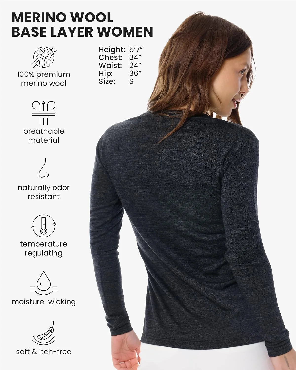 100% Merino Wool Base Layer Women - Thermal Merino Wool Shirt Women