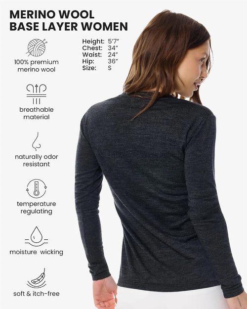 100% Merino Wool Base Layer Women - Thermal Merino Wool Shirt Women