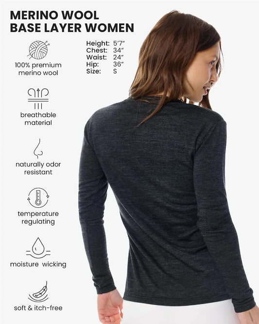 100% Merino Wool Base Layer Women - Thermal Merino Wool Shirt Women