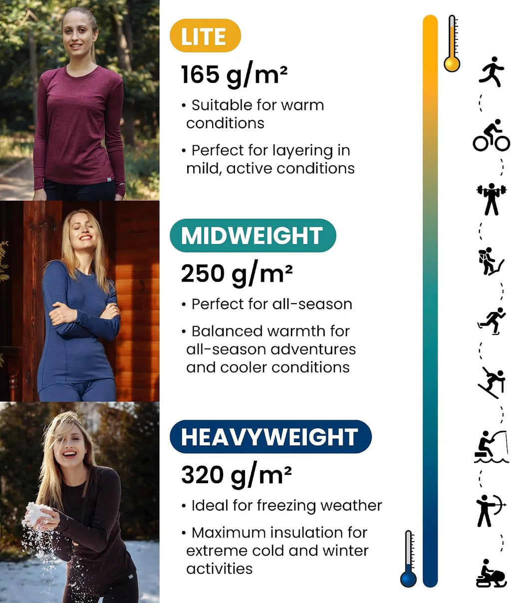 100% Merino Wool Base Layer Women Pants - Thermal Leggings Underwear