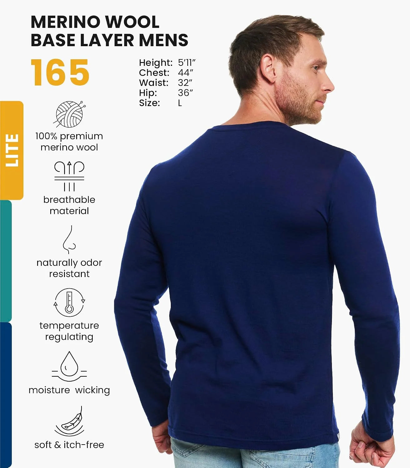 100% Merino Wool Base Layer Mens - Long Sleeve Thermal Shirts with Socks