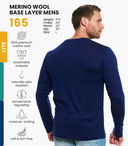 100% Merino Wool Base Layer Mens - Long Sleeve Thermal Shirts with Socks