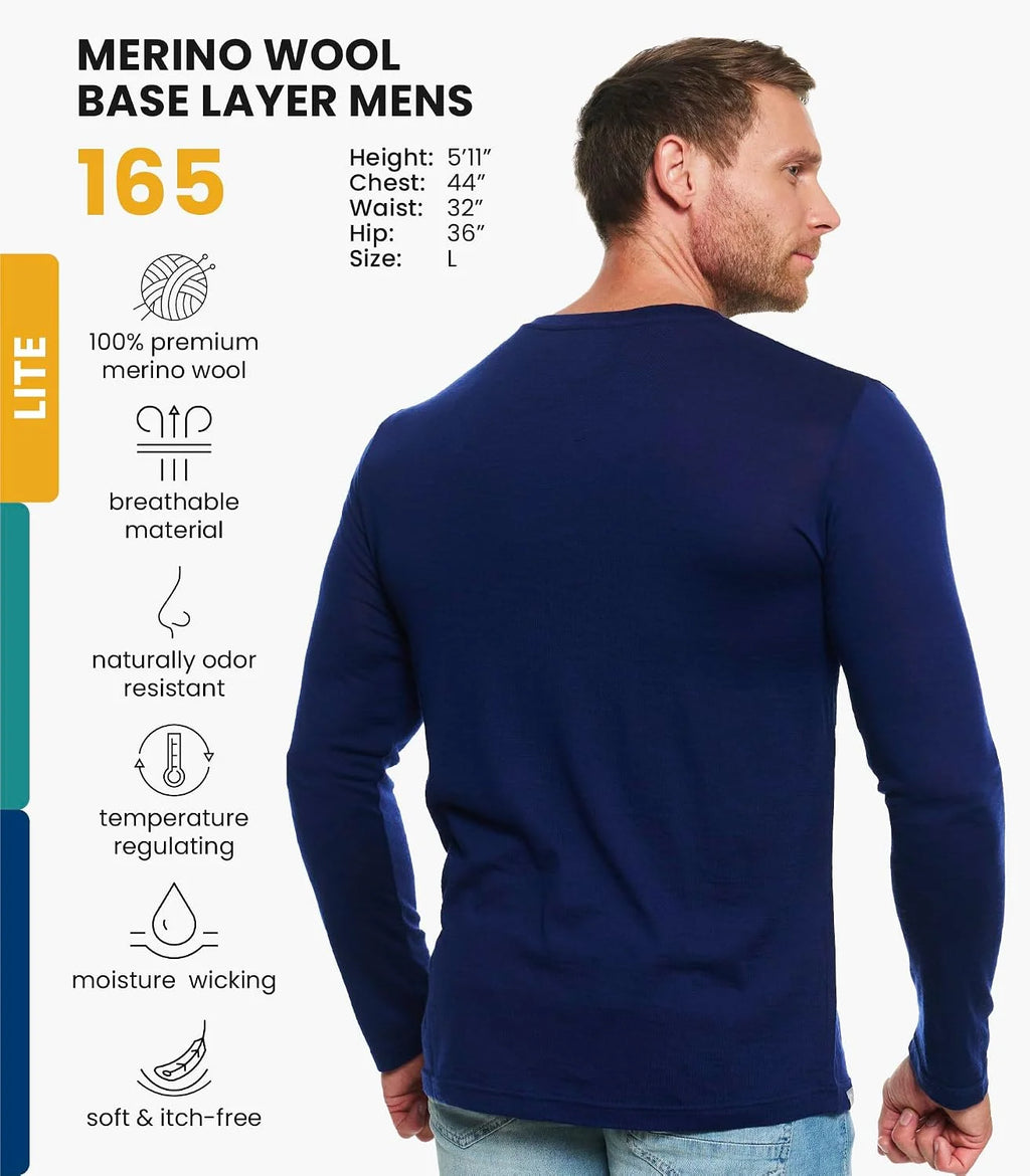 100% Merino Wool Base Layer Mens - Long Sleeve Thermal Shirts with Socks