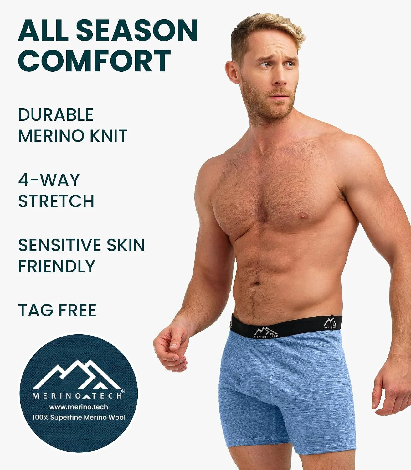 100% Merino Wool Underwear Mens - 1-2 Pack Boxer Briefs for Men 17.5um