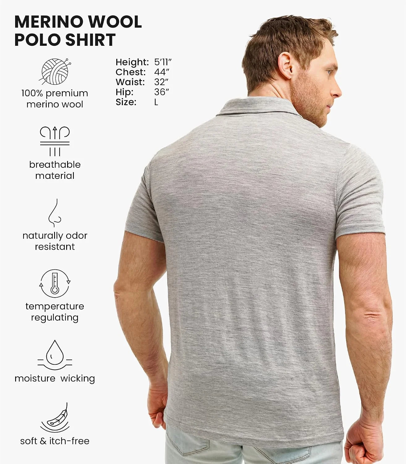 100% Merino Wool Polo Shirt Men - Short & Long Sleeve Shirt Base Later