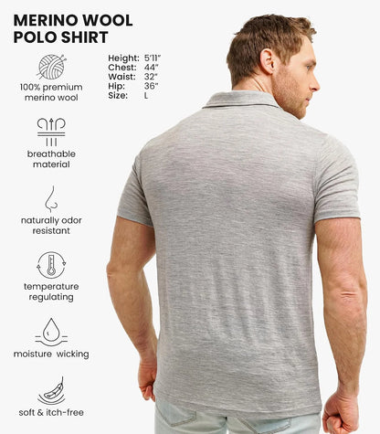 100% Merino Wool Polo Shirt Men - Short & Long Sleeve Shirt Base Later