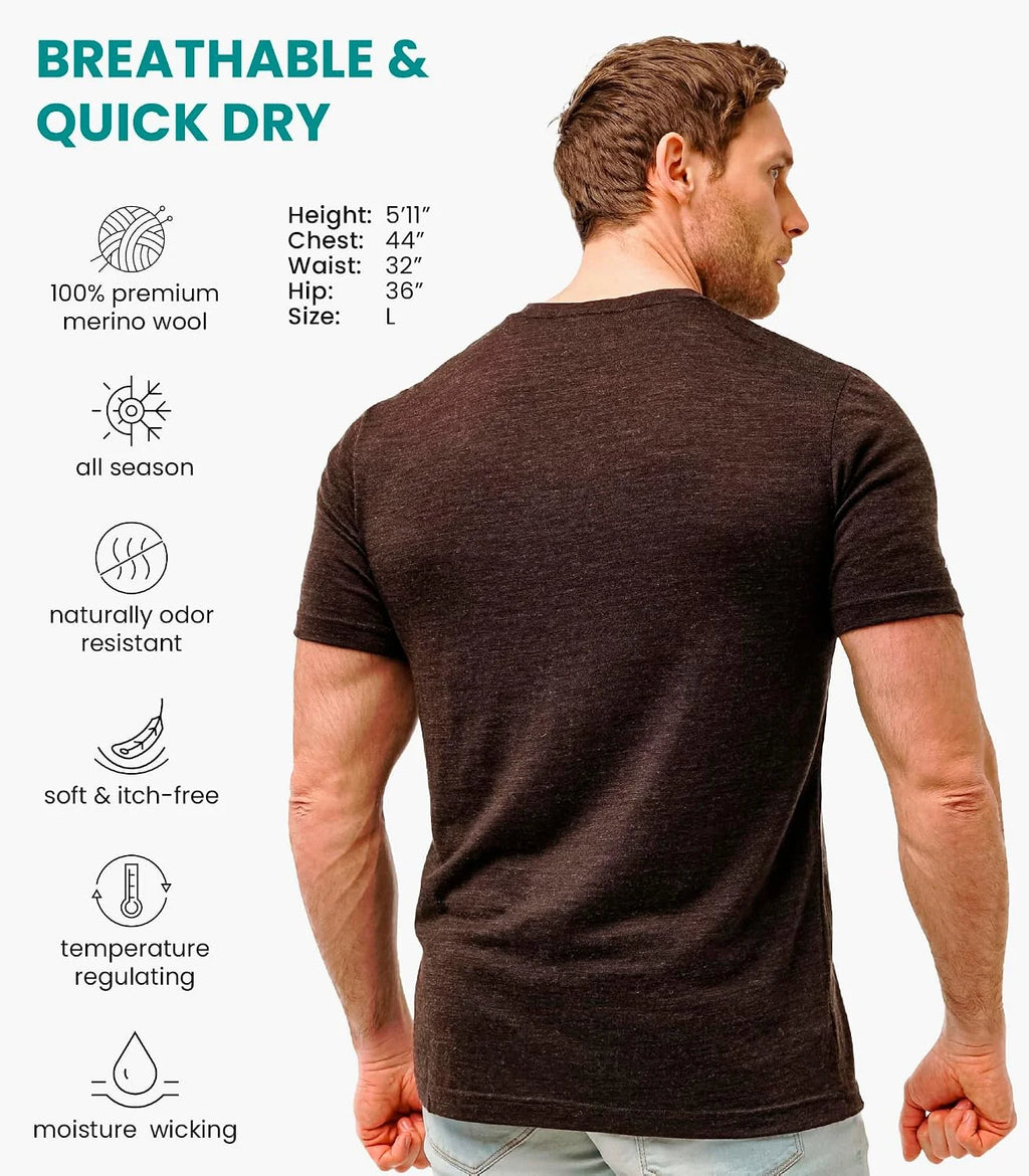 100% Merino Wool T-Shirt Men - Short Sleeve Undershirt Base Layer Top