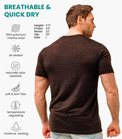 100% Merino Wool T-Shirt Men - Base Layer Top Undershirt with Hiking Socks