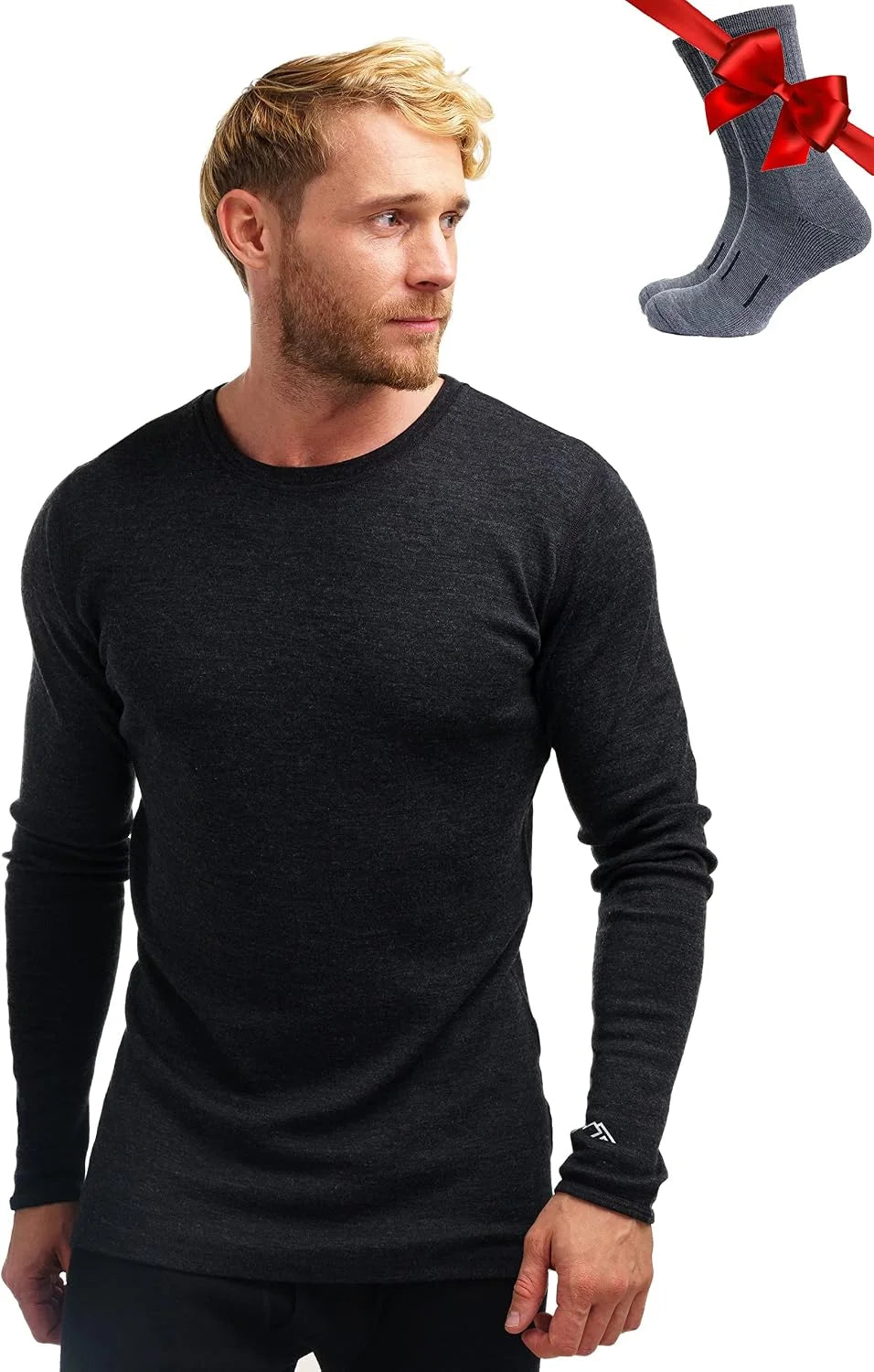 100% Merino Wool Base Layer Mens - Long Sleeve Thermal Shirts with Socks
