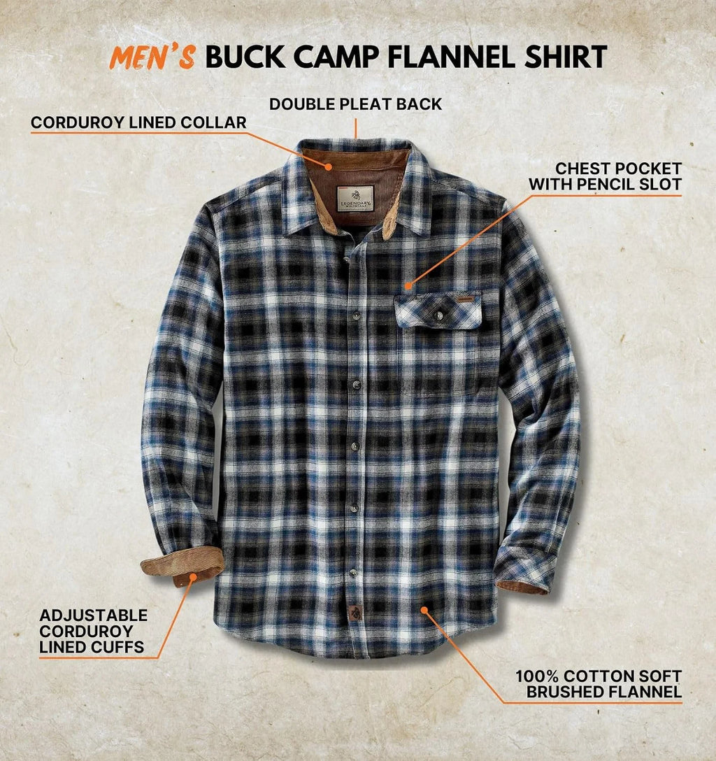 Legendary Whitetails Mens Flannel Long Sleeve Button Down 100% Cotton Shirt