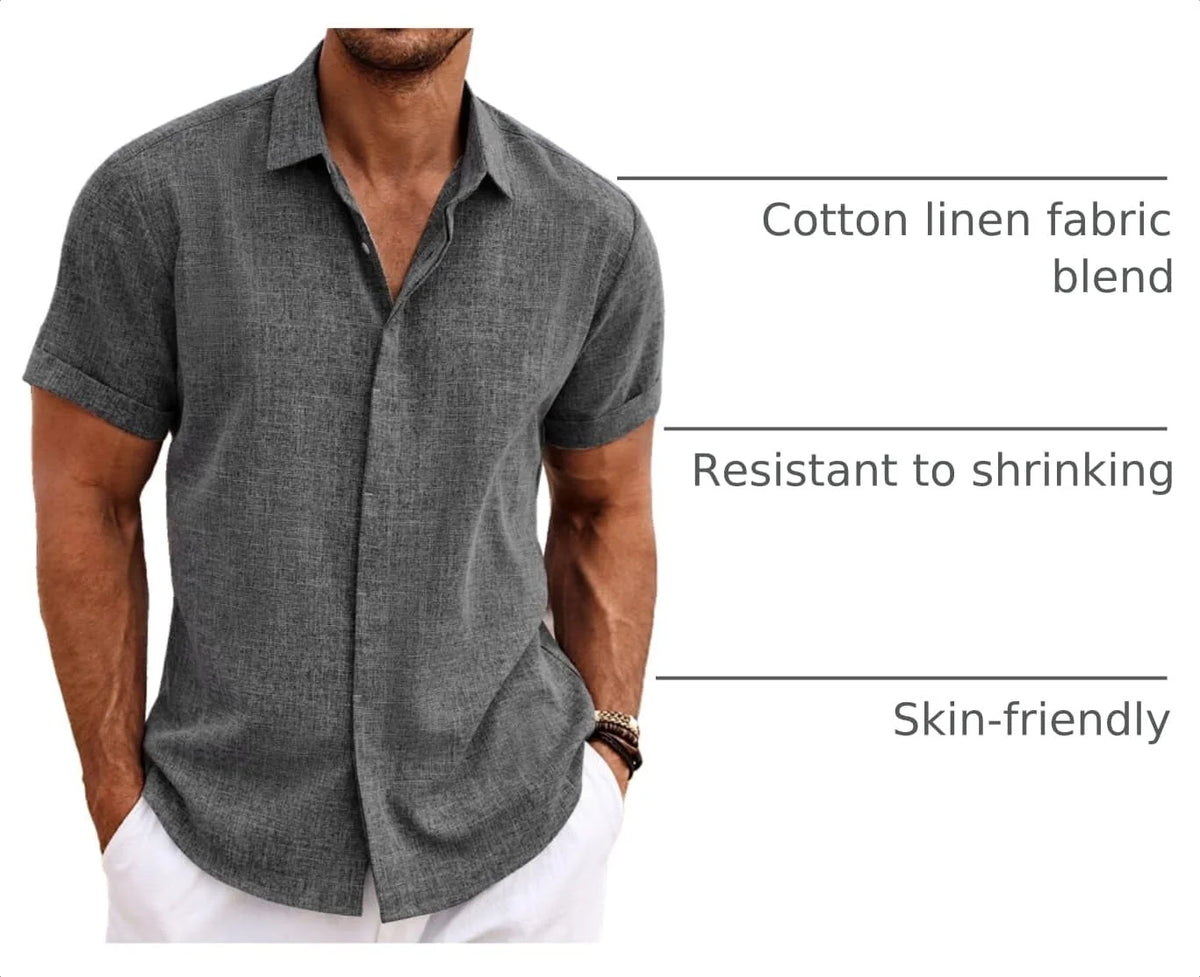 COOFANDY Men's Linen Shirts Short Sleeve Casual Shirts Button Down Shirt for Men Beach Summer Wedding Shirt