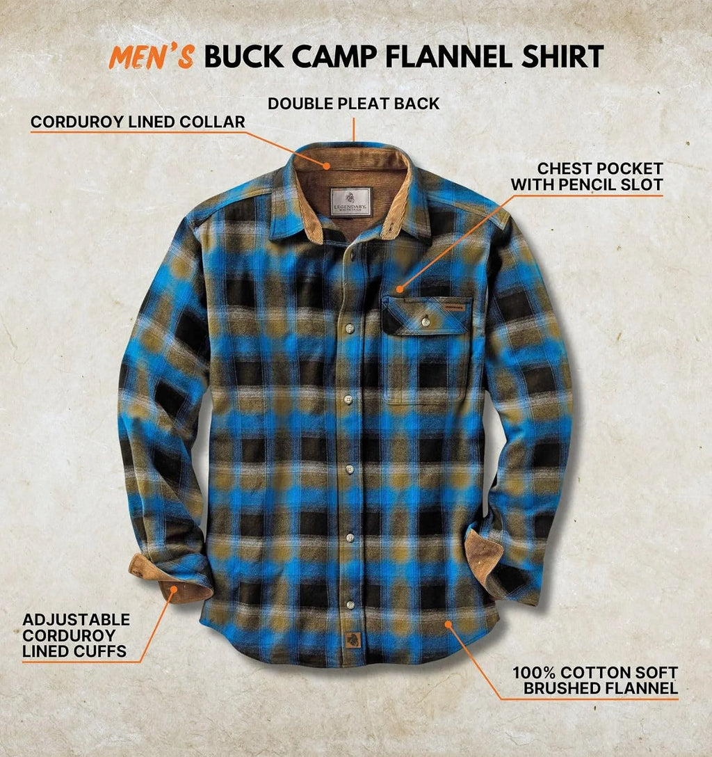 Legendary Whitetails Mens Flannel Long Sleeve Button Down 100% Cotton Shirt