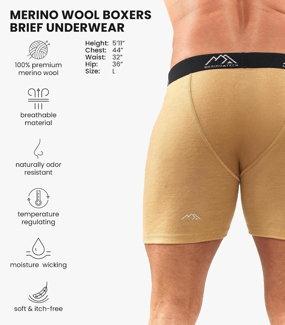 100% Merino Wool Underwear Mens - 1-2 Pack Boxer Briefs for Men 17.5um | Soft, Non-Itchy, Moisture wicking, Breathable 190 GSM Thermal Underwear, Cooling, Odor-Resistant Men's Wool Base Layer