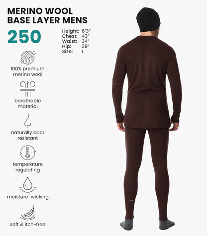 100% Merino Wool Base Layer Men Set - Thermal Underwear for Men Long Johns | Lightweight, Midweight, Heavyweight Long Johns, Naturally Odor-Resistant, Breathable Active Underwear, Hiking, Skiing