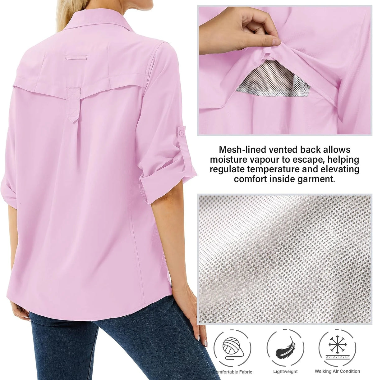 Women's UPF 50 Long Sleeve Sun Protection Safari Fish Hiking Shirts
