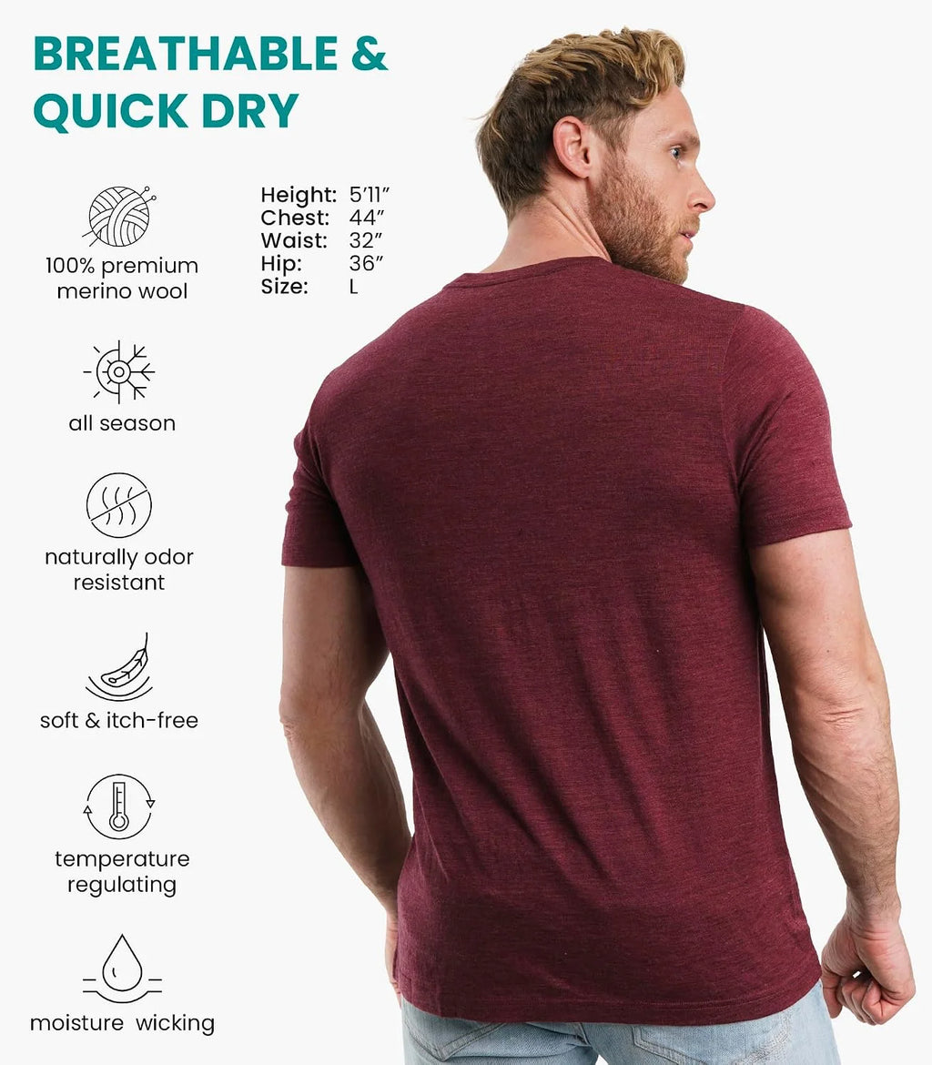 100% Merino Wool T-Shirt Men - Base Layer Top Undershirt with Hiking Socks