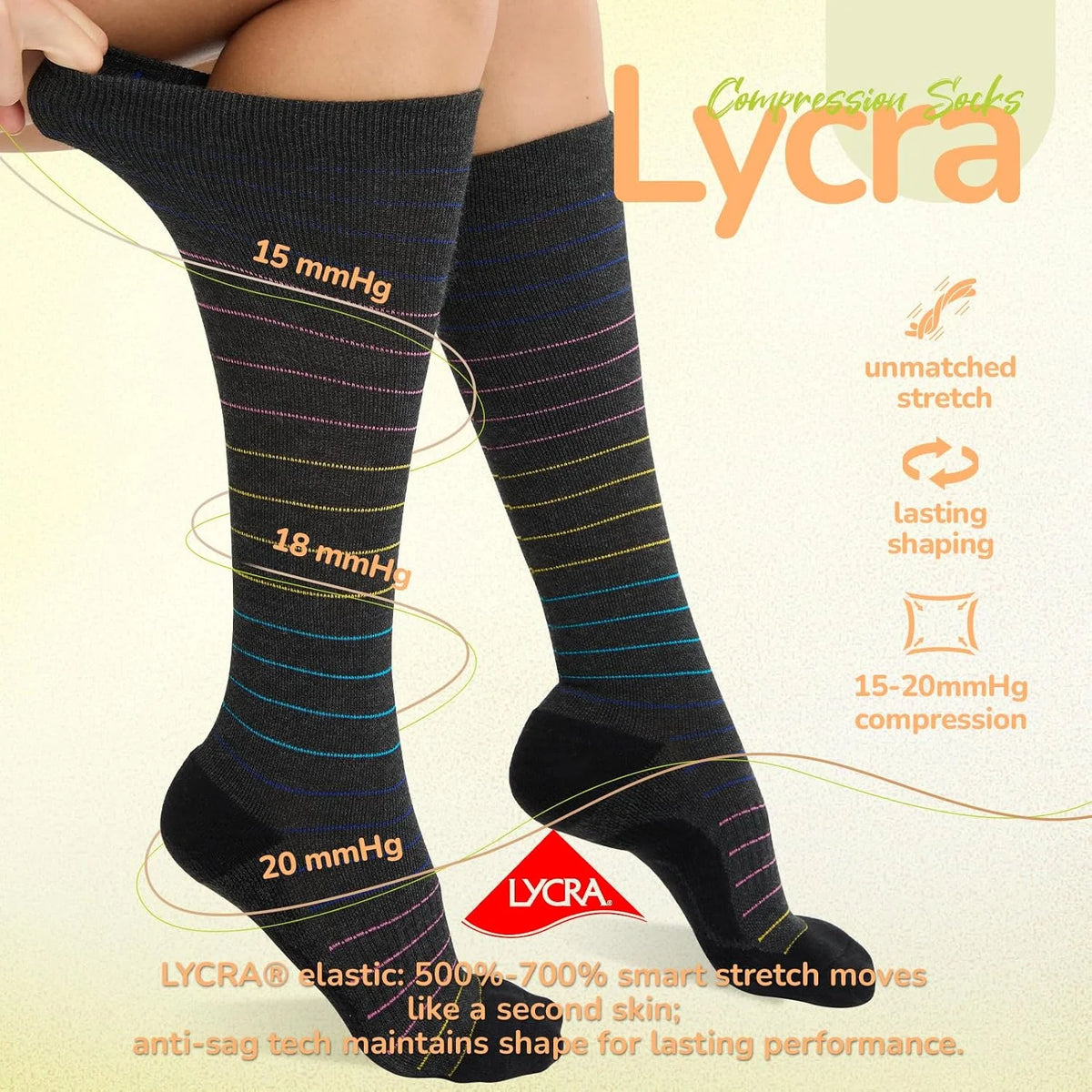 Merino Wool Compression Socks for Women Men 15-20 mmHg for flying