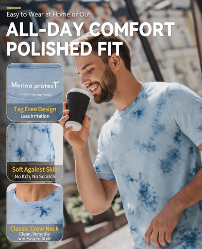 Merino Protect 100% Merino Wool V-Neck T Shirts for Men Odor Resistance Base Layer Hiking Travel T-Shirt Soft Undershirt