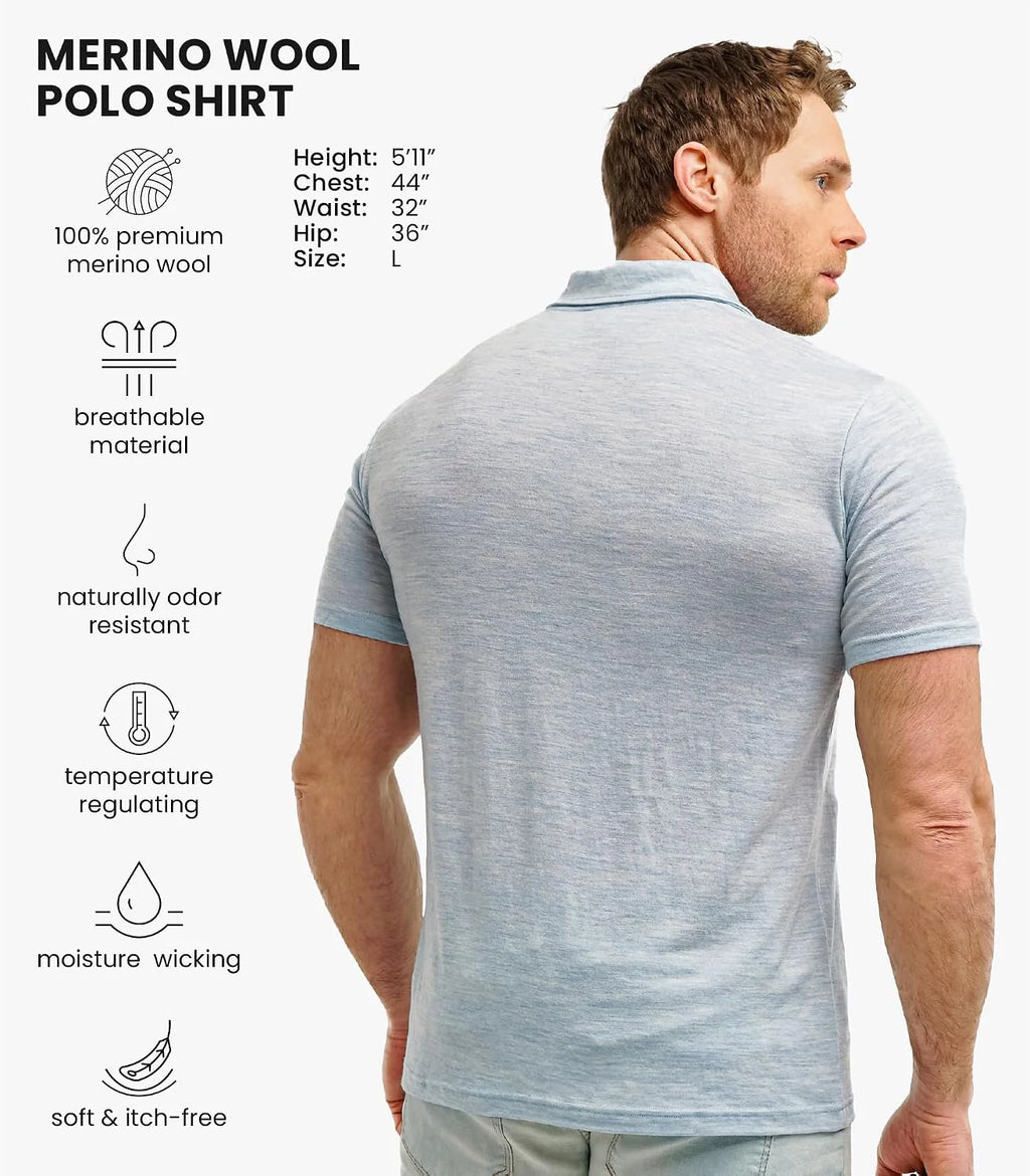 100% Merino Wool Polo Shirt Men - Short & Long Sleeve Shirt Base Later