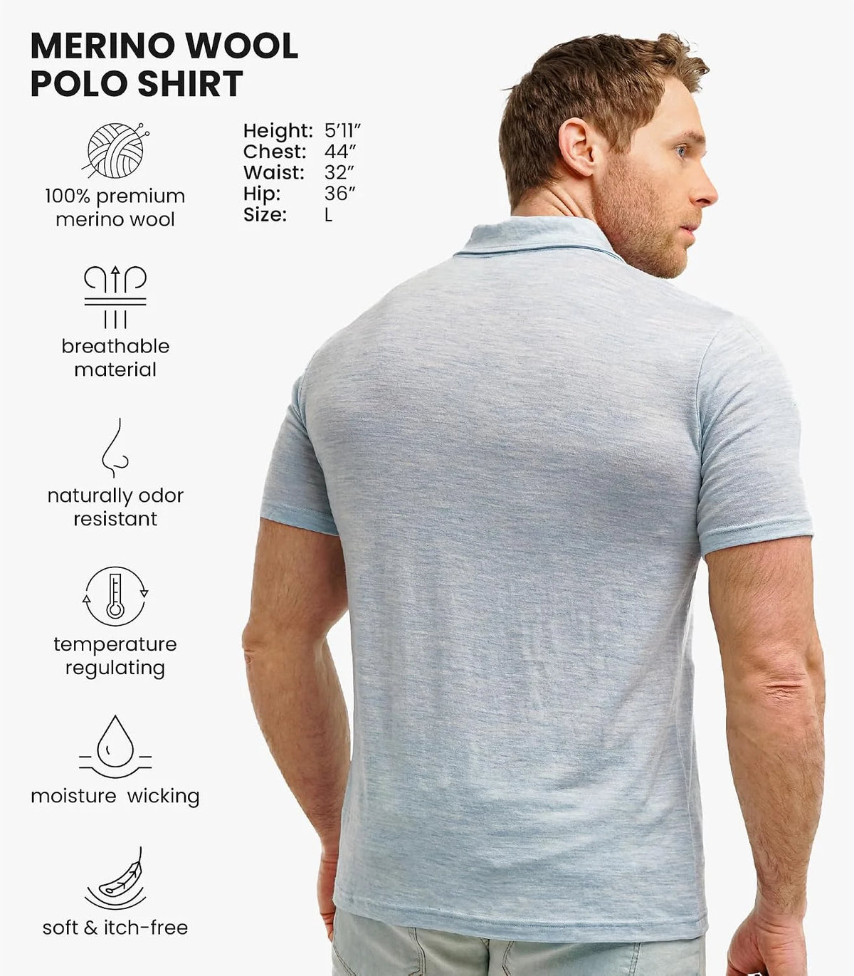 100% Merino Wool Polo Shirt Men - Short & Long Sleeve Shirt Base Later