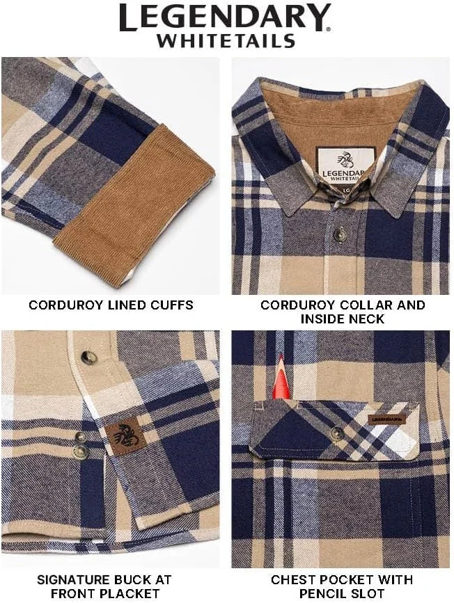 Legendary Whitetails Mens Flannel Long Sleeve Button Down 100% Cotton Shirt