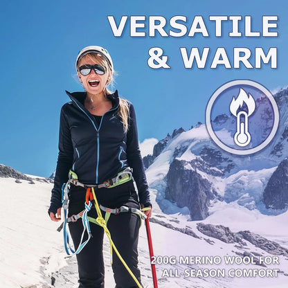 100% Merino Wool Base Layer Women Soft Thermal Long Sleeve Everyday Shirt | 17.5mic Soft, Comfort for Travel, Hiking, Odor-Resistant, Moisture Wicking, Warmth Versatile Layering, Everyday Wear
