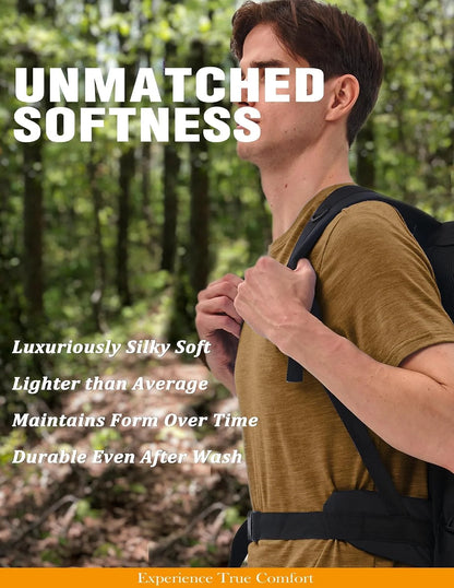 Merino Protect 100% Merino Wool T Shirts for Men Odor Resistance Base Layer Hiking Travel T-Shirt Soft Undershirt
