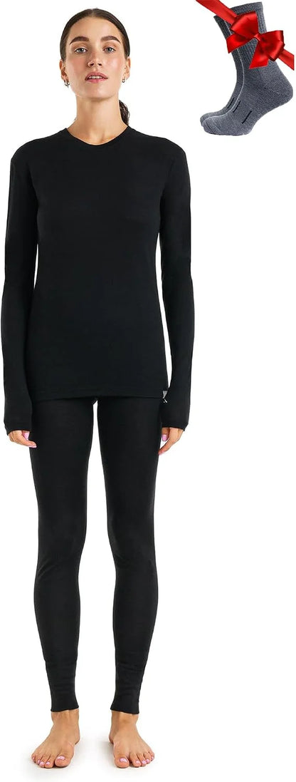 100% Merino Wool Base Layer Women Set - Thermal Underwear Women Top, Bottom | Lightweight, Midweight, Heavyweight Base Layer, Moisture-Wicking, Breathable Active Underwear, Hiking, Skiing, Camping