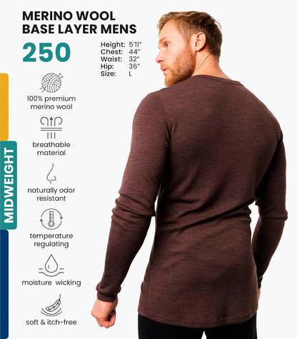 100% Merino Wool Base Layer Mens - Long Sleeve Thermal Shirts with Socks