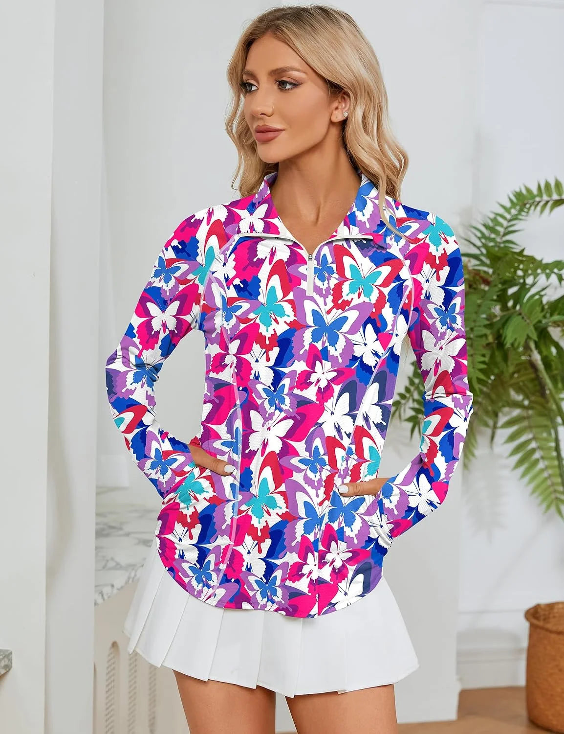 LOMON Women Long Sleeve Shirts Sun Protection 1/4 Zip Summer Quick Dry Hiking Shirts Quarter Zip Pullover for Women