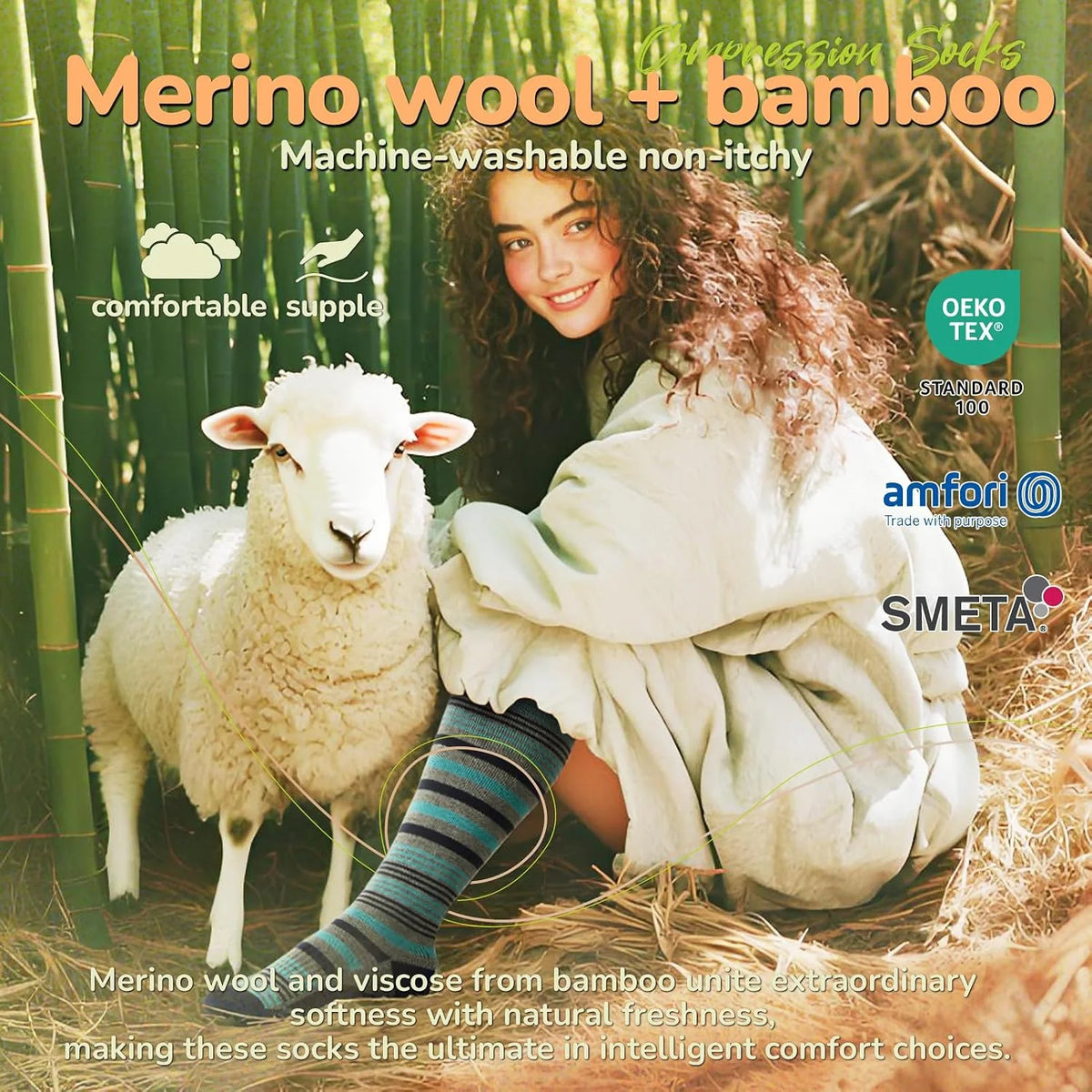 Merino Wool Compression Socks for Women Men 15-20 mmHg for flying