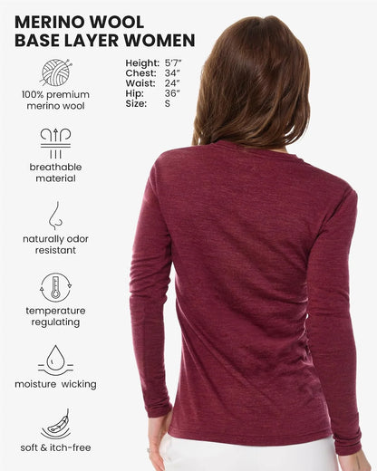 100% Merino Wool Base Layer Women - Thermal Merino Wool Shirt Women