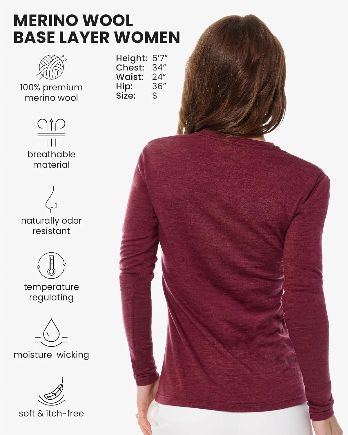 100% Merino Wool Base Layer Women - Thermal Merino Wool Shirt Women