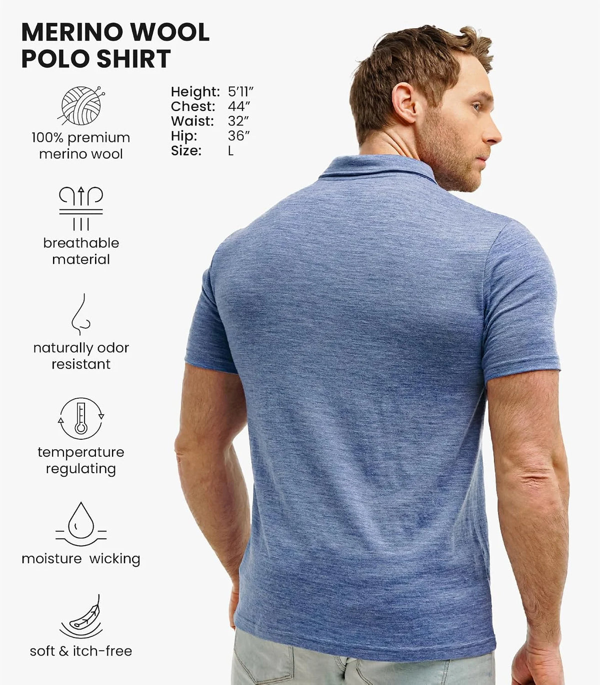 100% Merino Wool Polo Shirt Men - Short & Long Sleeve Shirt Base Later