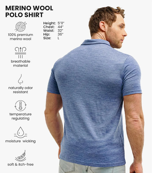 100% Merino Wool Polo Shirt Men - Short & Long Sleeve Shirt Base Later