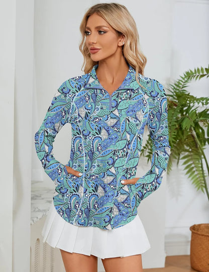 LOMON Women Long Sleeve Shirts Sun Protection 1/4 Zip Summer Quick Dry Hiking Shirts Quarter Zip Pullover for Women