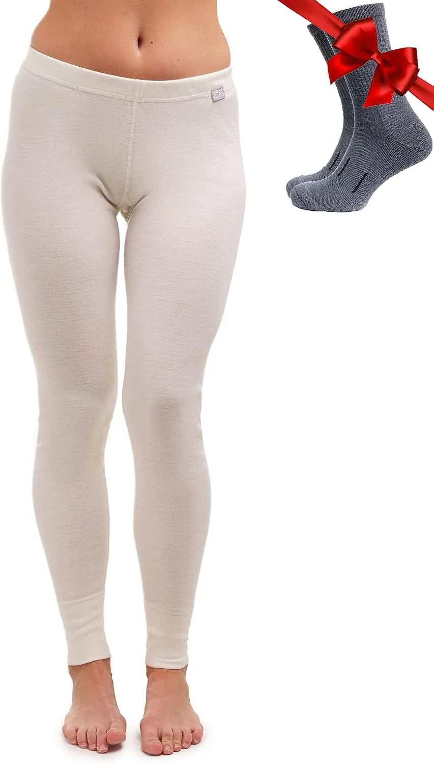 100% Merino Wool Base Layer Women Pants - Thermal Leggings Underwear