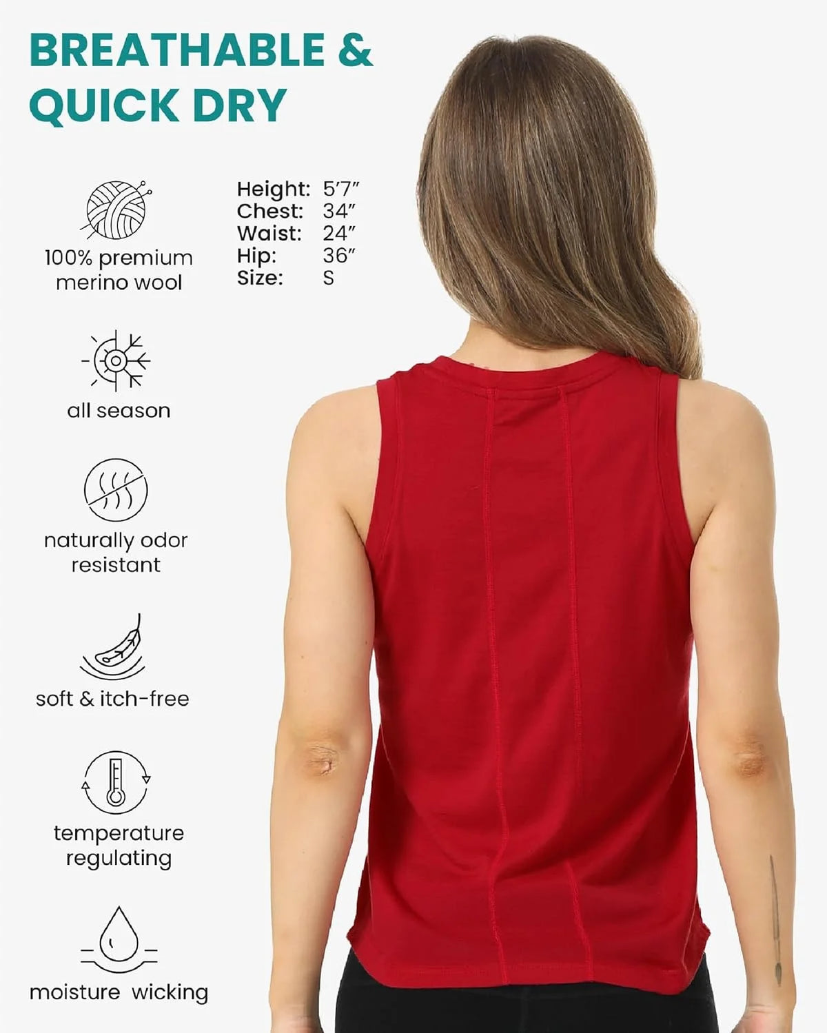100% Merino Wool Tank Top Women - Active Sleeveless Undershirt Base Layer